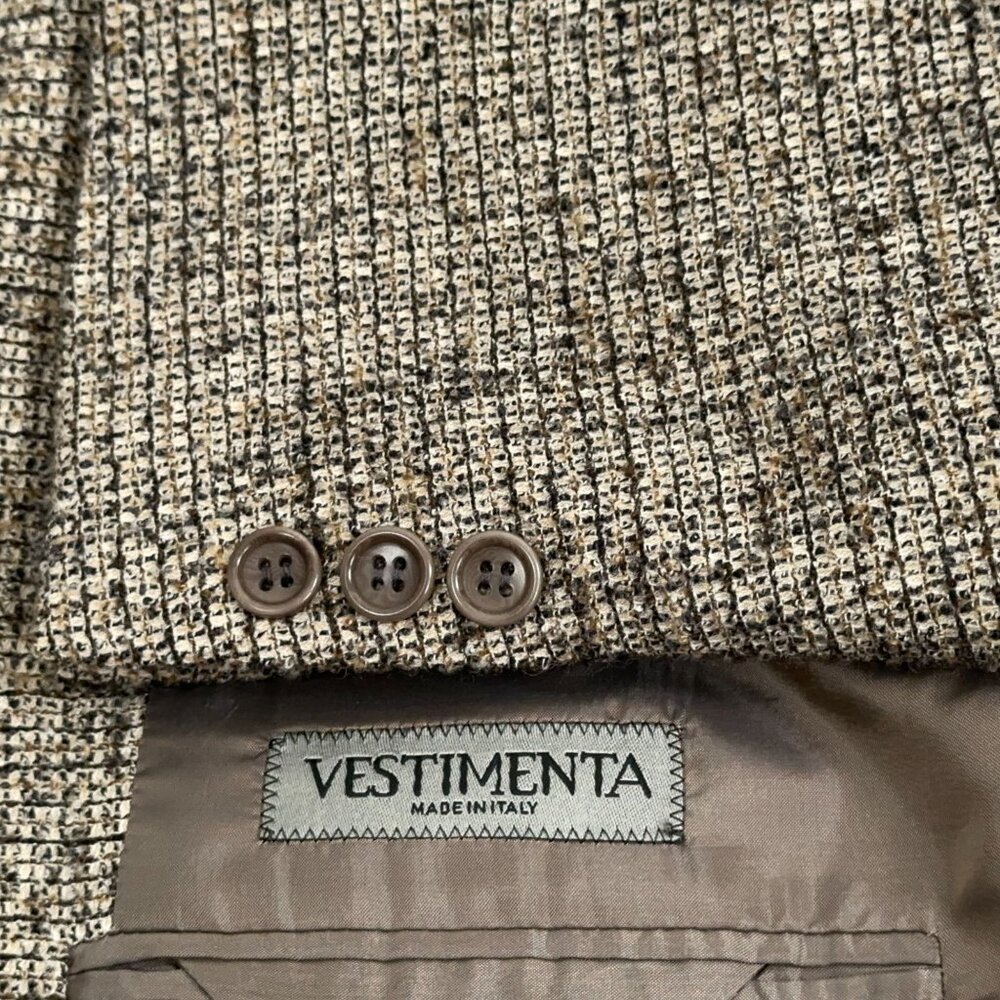 Vestimenta(Giorgio Armani) Textured Taupe Check Wool Blend Blazer Men's Size 42R